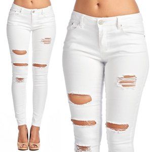 JEANS - sz 1,  25x27 Ci Sono White jeans distressed, ripped, sculpting skinny